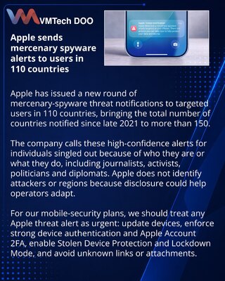 Apple предупредила о наёмном шпионском ПО в 110 странах