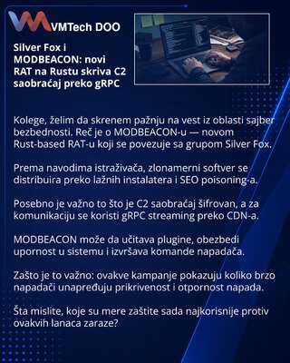 Silver Fox i MODBEACON: novi RAT na Rustu skriva C2 saobraćaj preko gRPC