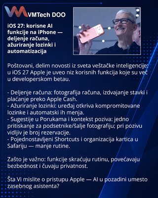 iOS 27: korisne AI funkcije na iPhone — deljenje računa, ažuriranje lozinki i automatizacija