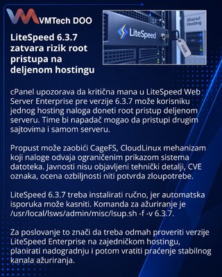 LiteSpeed Enterprise 6.3.7 otklanja rizik root pristupa