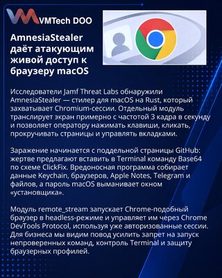 AmnesiaStealer захватывает активные Chromium-сессии на macOS