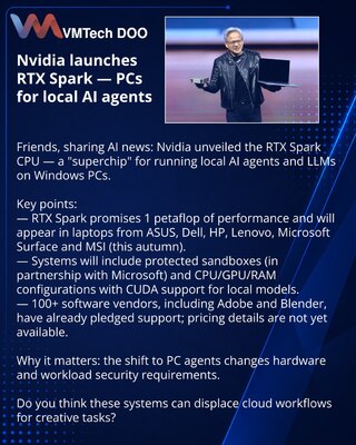 Nvidia запускает RTX Spark — ПК для локальных AI‑агентов