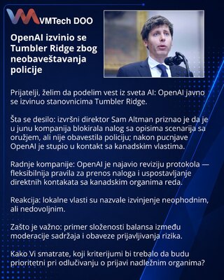 OpenAI izvinio se Tumbler Ridge zbog neobaveštavanja policije