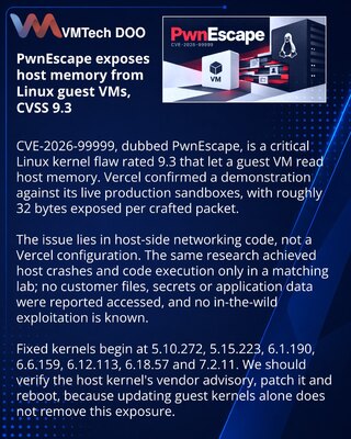 PwnEscape otvara put iz virtuelne mašine do memorije Linux hosta