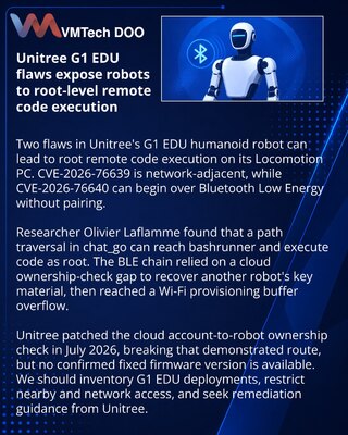 Unitree G1 EDU vulnerabilities enable root code execution