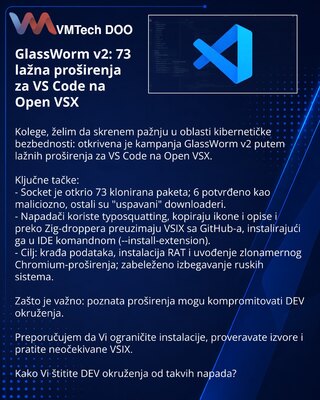 GlassWorm v2: 73 lažna proširenja za VS Code na Open VSX
