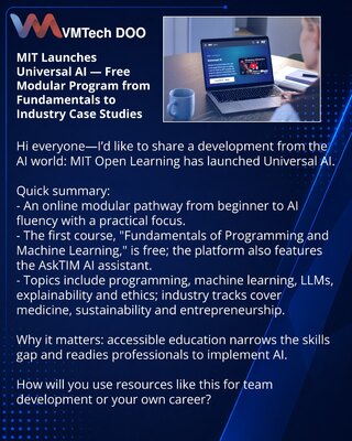 MIT je pokrenuo Universal AI — besplatni modularni program za veštačku inteligenciju od osnova do industrijskih primena