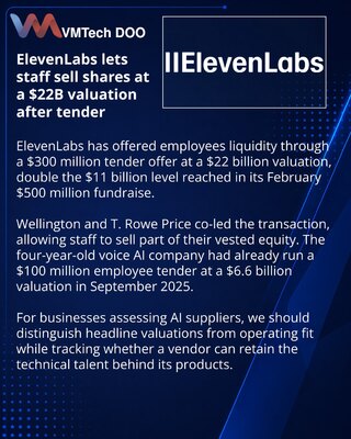 ElevenLabs employee tender values voice AI company at $22 billion