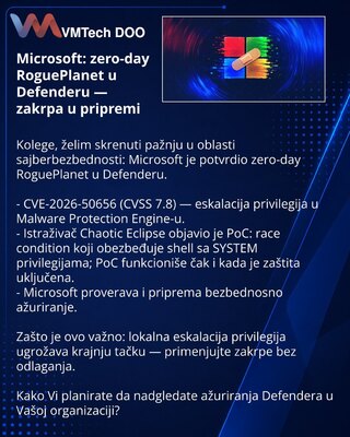 Microsoft: zero-day RoguePlanet в Defender — патч в работе