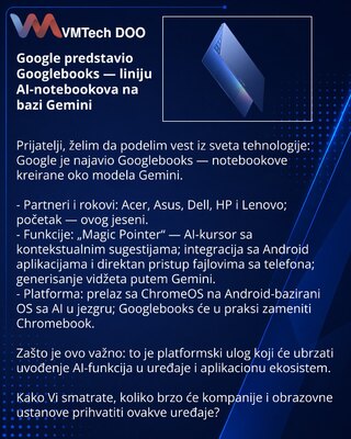 Google predstavio Googlebooks — liniju AI-notebookova na bazi Gemini