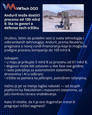 Anduril može dostići procenu od 100 mlrd $: šta to govori o defense tech tržištu