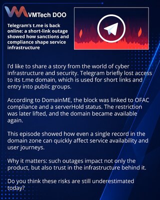Telegram t.me ponovo je onlajn: kvar kratkog linka pokazao je kako sankcije i usklađenost utiču na infrastrukturu servisa