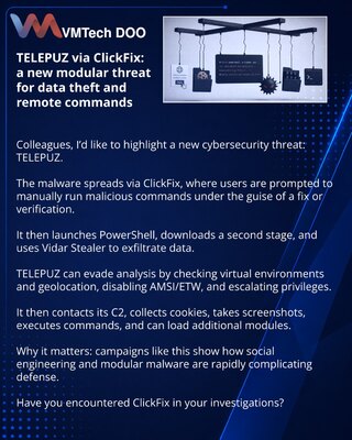 TELEPUZ via ClickFix: a new modular threat for data theft and remote commands