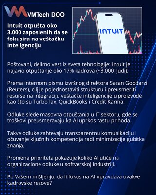Intuit otpušta oko 3.000 zaposlenih da se fokusira na veštačku inteligenciju