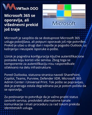 Microsoft продолжает устранять сбой Outlook и сервисов Microsoft 365