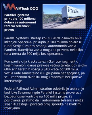 Parallel Systems prikupio 100 miliona dolara za autonomni teretni voz