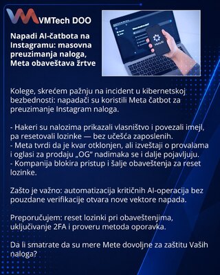 Napadi AI-čatbota na Instagramu: masovna preuzimanja naloga, Meta obaveštava žrtve