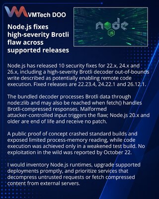 Node.js исправил 10 уязвимостей, включая риск RCE в Brotli