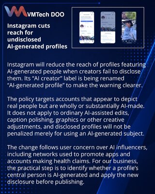 Instagram smanjuje domet neoznačenim profilima sa AI osobama
