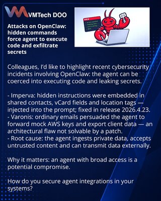 Attacks on OpenClaw: hidden commands force agent to execute code and exfiltrate secrets