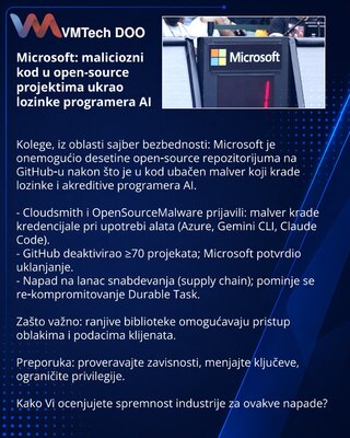 Microsoft: maliciozni kod u open-source projektima ukrao lozinke programera AI