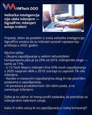 Veštačka inteligencija nije ubila inženjere — SignalFire: inženjeri ostaju traženi