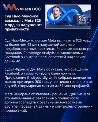 Суд Нью-Мексико обязал Meta выплатить $25 млрд по делу о приватности