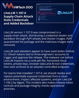 LiteLLM 1.107.0 Compromise Delivered Credential Stealer and Backdoor