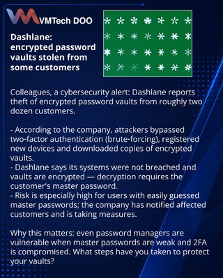 Dashlane: ukradeni šifrovani trezori lozinki kod pojedinih klijenata