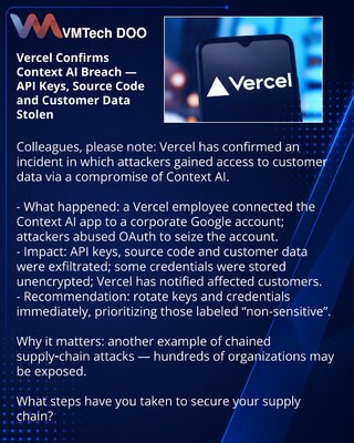 Vercel Confirms Context AI Breach — API Keys, Source Code and Customer Data Stolen