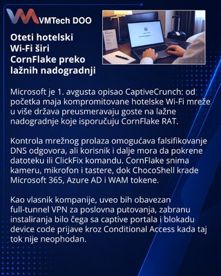 CaptiveCrunch использует Wi‑Fi отелей для доставки CornFlake и кражи облачных токенов