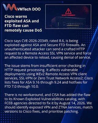 Cisco: активно эксплуатируемая уязвимость ASA и FTD вызывает DoS