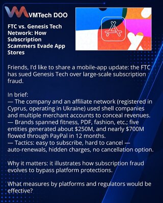 FTC protiv mreže Genesis Tech: kako prevaranti sa pretplatama zaobilaze prodavnice aplikacija