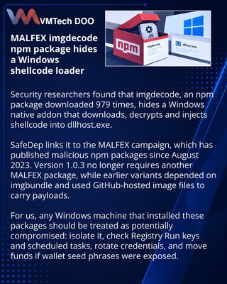 В npm нашли пакет imgdecode с DLL-загрузчиком шелл-кода для Windows