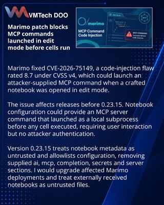 Marimo fixes edit-mode MCP command injection in crafted notebooks