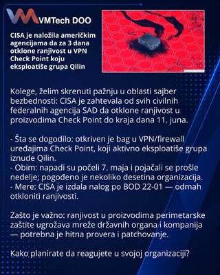 CISA je naložila američkim agencijama da za 3 dana otklone ranjivost u VPN Check Point koju eksploatiše grupa Qilin