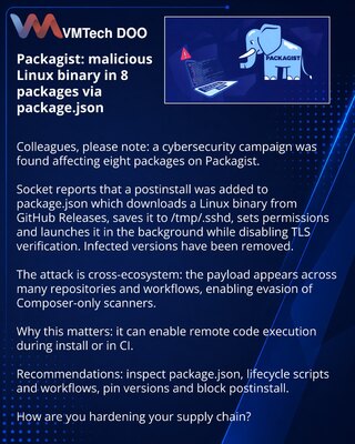 Packagist: zlonamerni Linux-binar u 8 paketa preko package.json