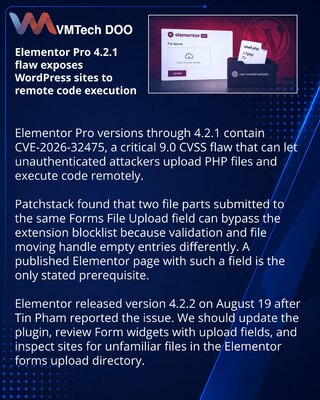 Elementor Pro patch fixes unauthenticated PHP upload vulnerability