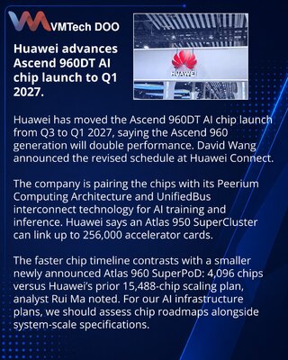 Huawei moves Ascend 960DT AI chip launch to first quarter of 2027