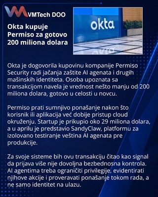 Okta preuzima Permiso u poslu vrednom gotovo 200 miliona dolara