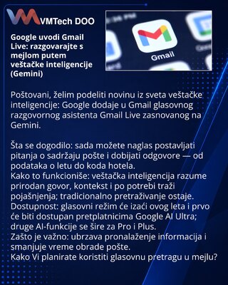 Google uvodi Gmail Live: razgovarajte s mejlom putem veštačke inteligencije (Gemini)