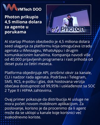 Photon dobio 4,5 miliona dolara za platformu AI agenata u porukama