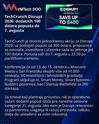 Dodatnih 100 dolara popusta za TechCrunch Disrupt 2026