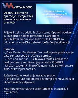 OpenAI: otkrivene operacije uticaja iz NR Kine u raspravama o VI u SAD