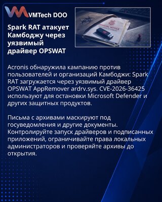 Spark RAT kampanja u Kambodži koristi ranjivi OPSWAT drajver