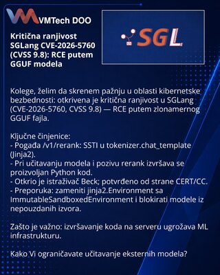 Kritična ranjivost SGLang CVE-2026-5760 (CVSS 9.8): RCE putem GGUF modela