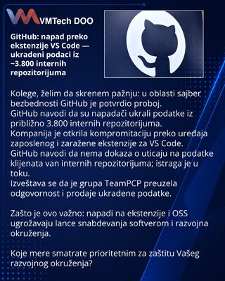 GitHub: napad preko ekstenzije VS Code — ukradeni podaci iz ~3.800 internih repozitorijuma