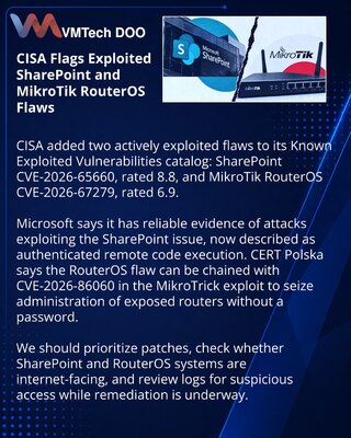 CISA adds exploited SharePoint and MikroTik flaws to KEV