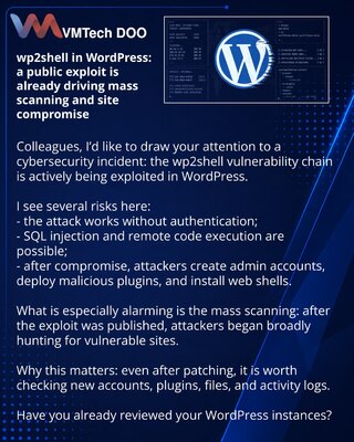 wp2shell in WordPress: a public exploit is already driving mass scanning and site compromise